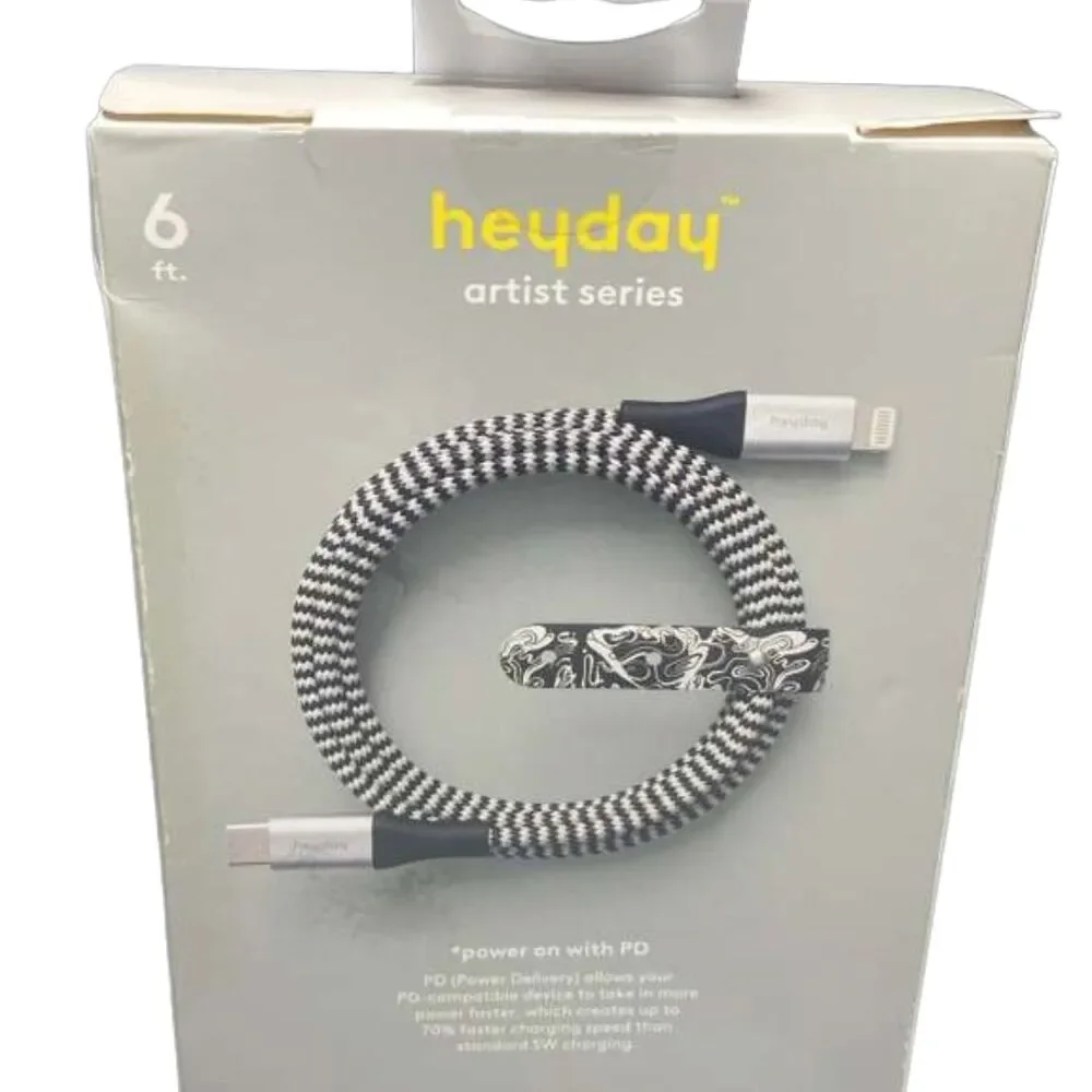 Heyday 6ft USB-C to Lightning Braided Fast Charge PD Cable MFi Certified Gray